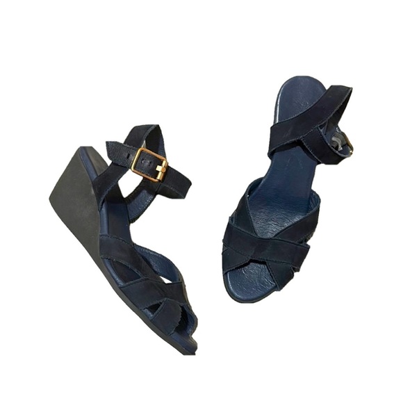 • Arche • Women’s Open Toe Strappy Wedge Sandals Navy Blue Suede Leather  38 - Picture 1 of 5